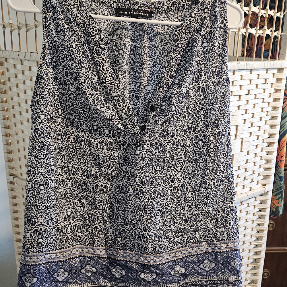 Ava CHRISTINE Blue Patterned Women's Top